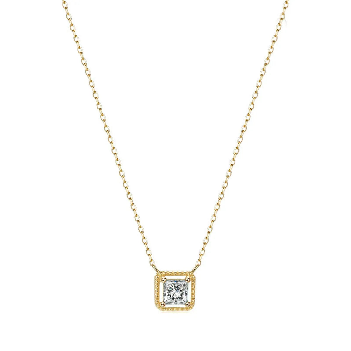 Fairy Style Square Sterling Silver Inlay Zircon Pendant Necklace