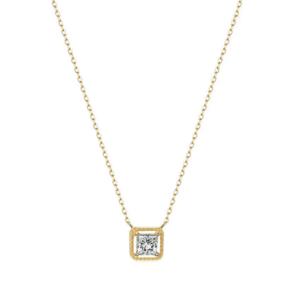 Fairy Style Square Sterling Silver Inlay Zircon Pendant Necklace