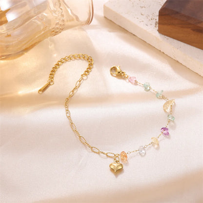 Fairy Style Sweet Artistic Heart Shape Stainless Steel Natural Stone Plating 18k Gold Plated Women's Anklet