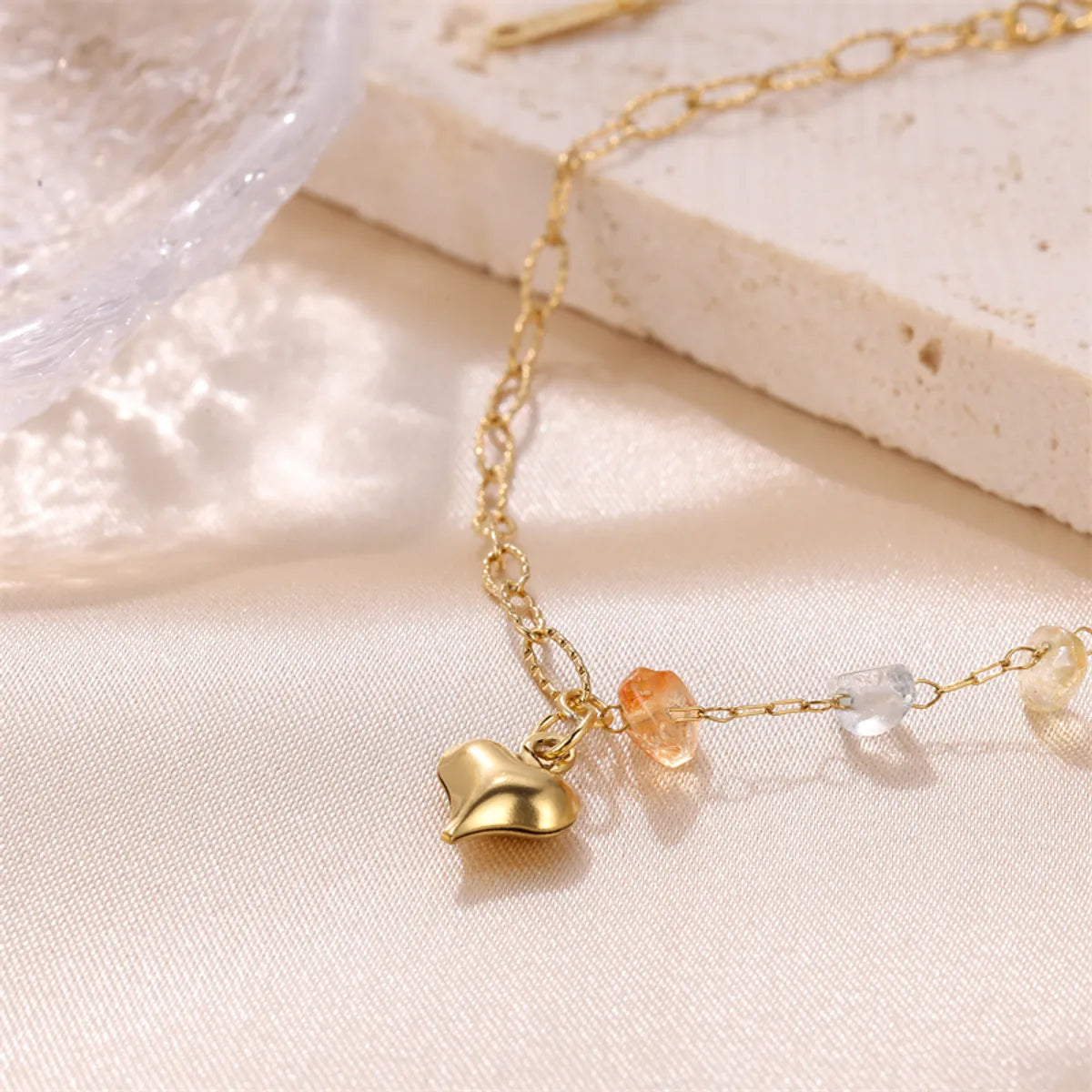 Fairy Style Sweet Artistic Heart Shape Stainless Steel Natural Stone Plating 18k Gold Plated Women's Anklet