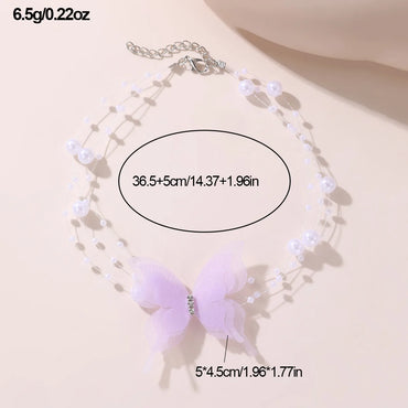 Fairy Style Sweet Classic Style Butterfly Artificial Pearl Plastic Polyester Wholesale Pendant Necklace