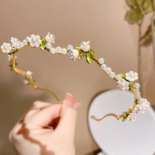 Women'S Fairy Style Sweet Waves Flower Imitation Pearl Alloy Hair Band