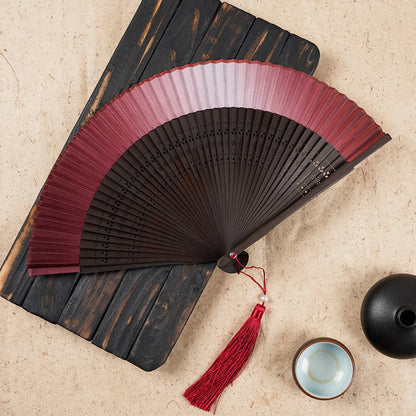 Fan Folding Fan Antique Style Women'S Solid Color Gradient Golden Green Summer Portable Jianghu Japanese Fan Wholesale