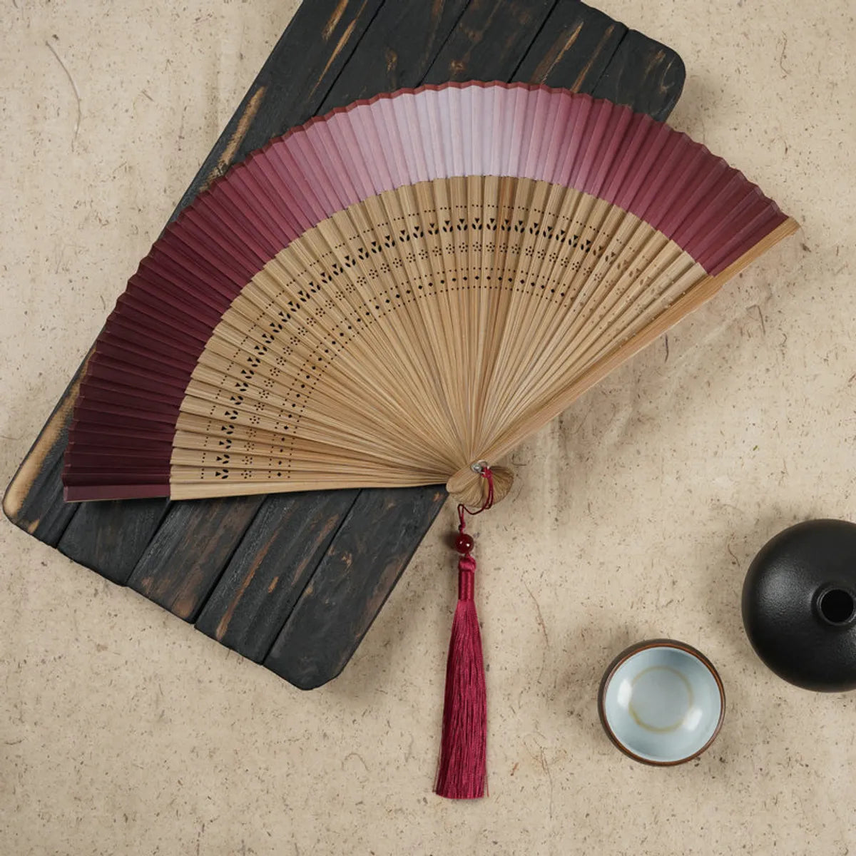 Fan Folding Fan Antique Style Women'S Solid Color Gradient Golden Green Summer Portable Jianghu Japanese Fan Wholesale