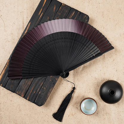 Fan Folding Fan Antique Style Women'S Solid Color Gradient Golden Green Summer Portable Jianghu Japanese Fan Wholesale