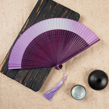 Fan Folding Fan Antique Style Women'S Solid Color Gradient Golden Green Summer Portable Jianghu Japanese Fan Wholesale