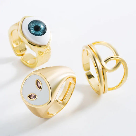 Fashion 18k Copper Oil Dripping Geometric Eye Ring Wholesale Nihaojewelry