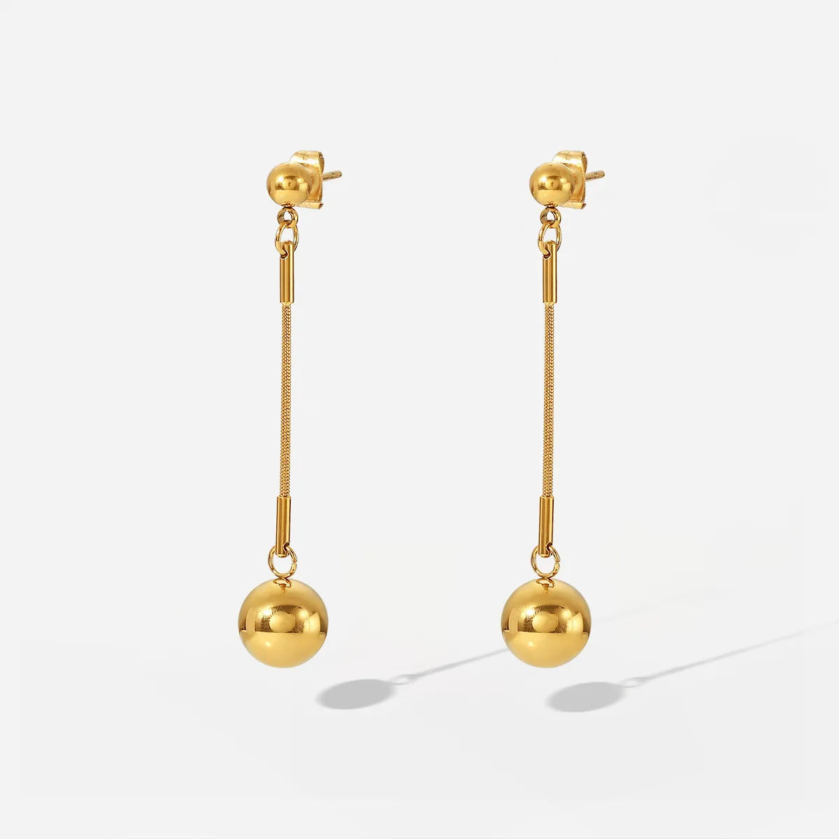 Fashion 18k Gold Long Small Golden Balls Stainless Steel Eardrops Earrings