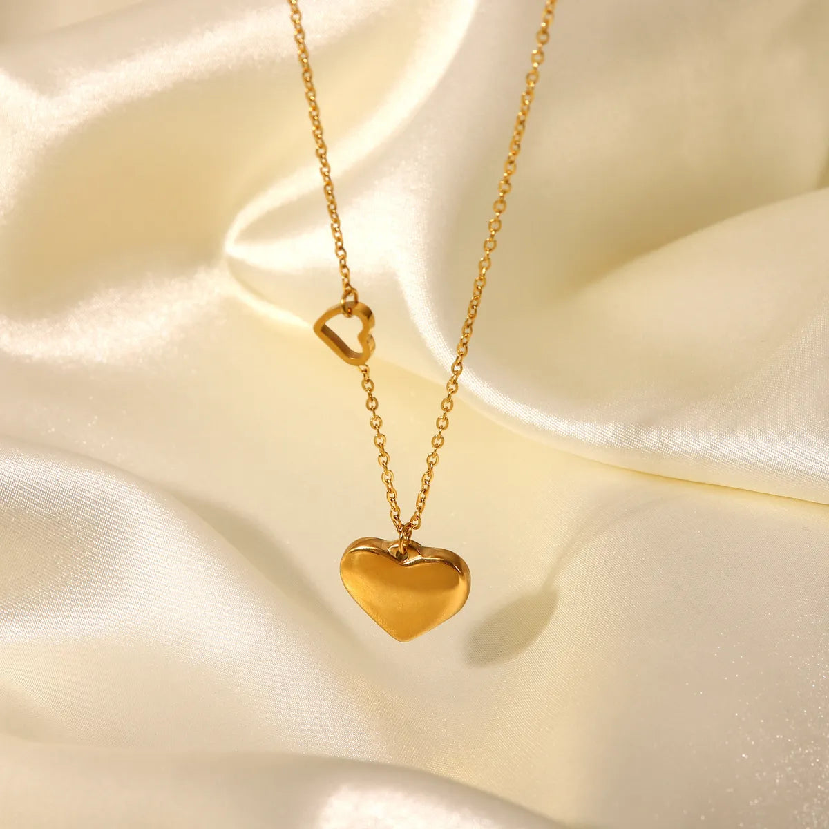 Fashion 18k Gold Plated Stainless Steel Double Heart Pendant Necklace