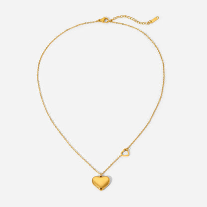 Fashion 18k Gold Plated Stainless Steel Double Heart Pendant Necklace