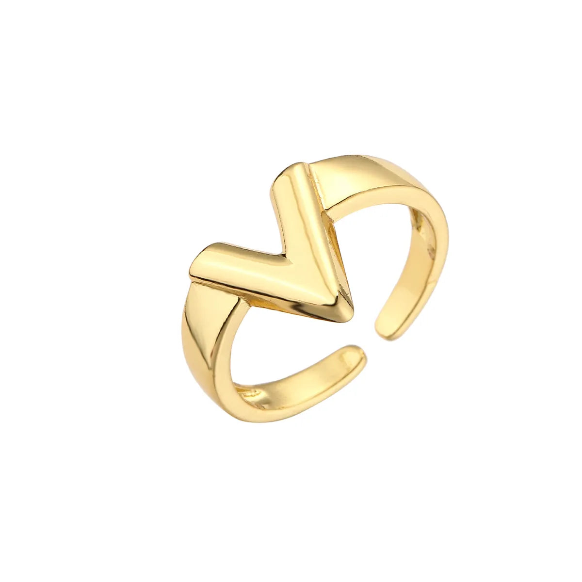 Fashion 18k Gold-plated V Letter Glossy Oil Drop Open Copper Ring