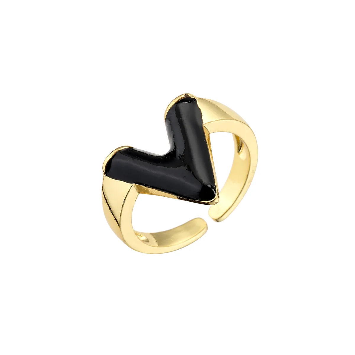 Fashion 18k Gold-plated V Letter Glossy Oil Drop Open Copper Ring