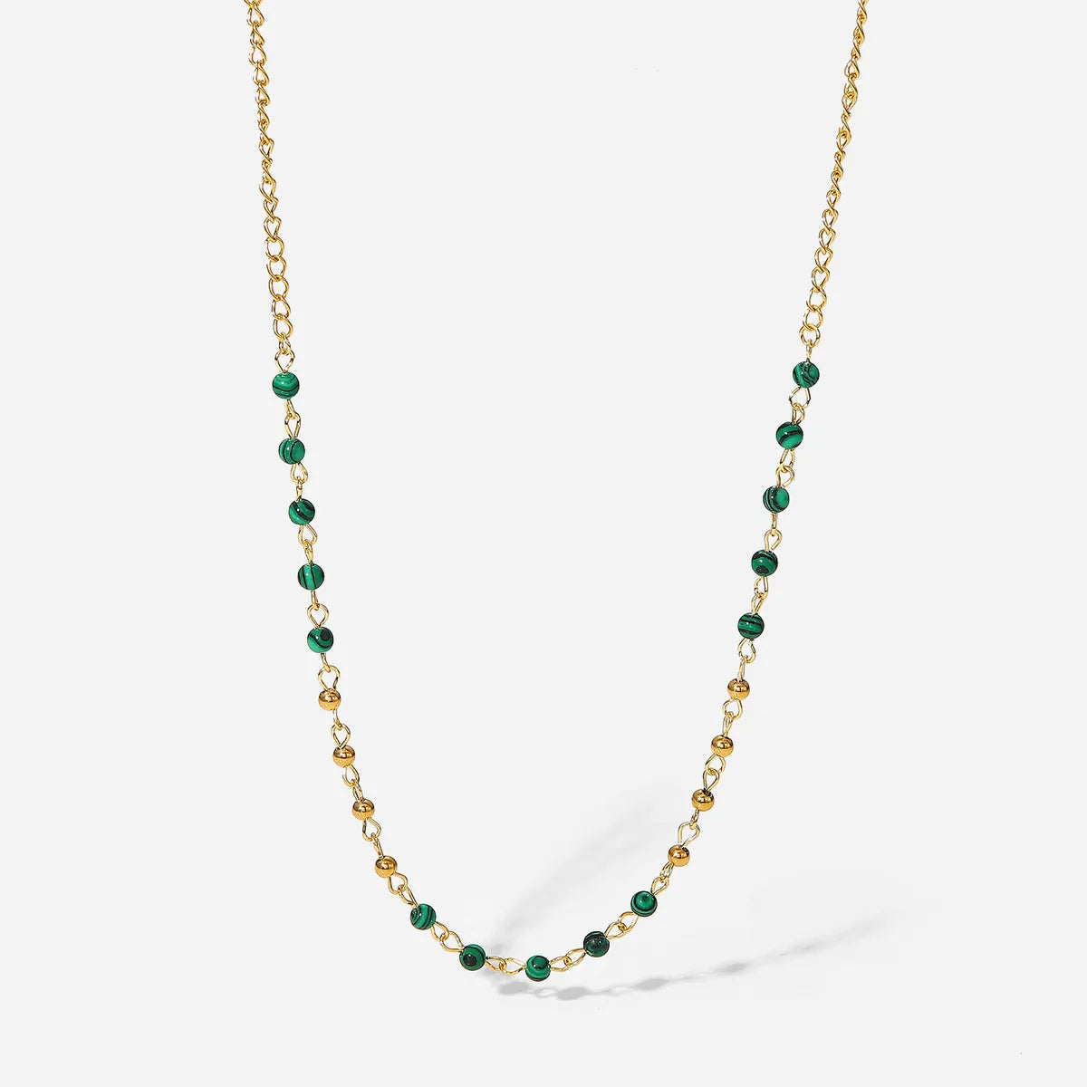 Fashion 18k Gold Stainless Steel  Green Peacock Stone Beads Necklace Women