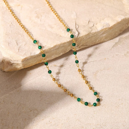 Fashion 18k Gold Stainless Steel  Green Peacock Stone Beads Necklace Women