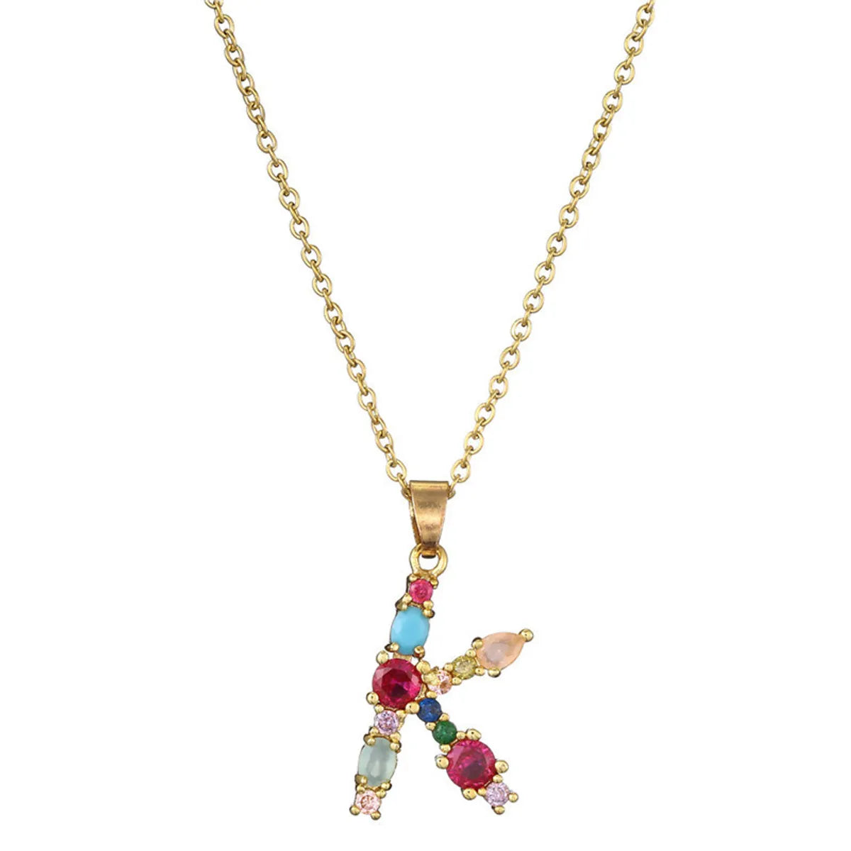 26 English Letter Necklace  New Mixed Colored Gem Inlaid Clavicle Chain Female Color Retention Electroplating Best Seller In Europe And America