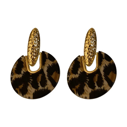 Fashion Acrylic Leopard Print Geometric Circle Simple Alloy Drop Earrings