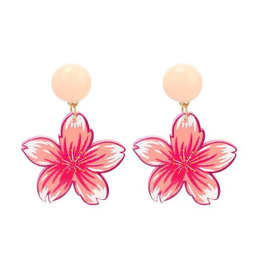 Fashion Acrylic Sheet Pink Flower Earrings Korean Fashion Design Sense Resin Earrings Wholesale