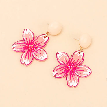 Fashion Acrylic Sheet Pink Flower Earrings Korean Fashion Design Sense Resin Earrings Wholesale