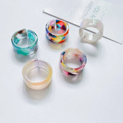 Fashion Adjustable Open Acrylic Acetate Marble Pattern Pair Ring