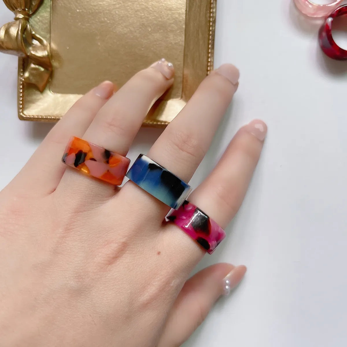 Fashion Adjustable Open Acrylic Acetate Marble Pattern Pair Ring