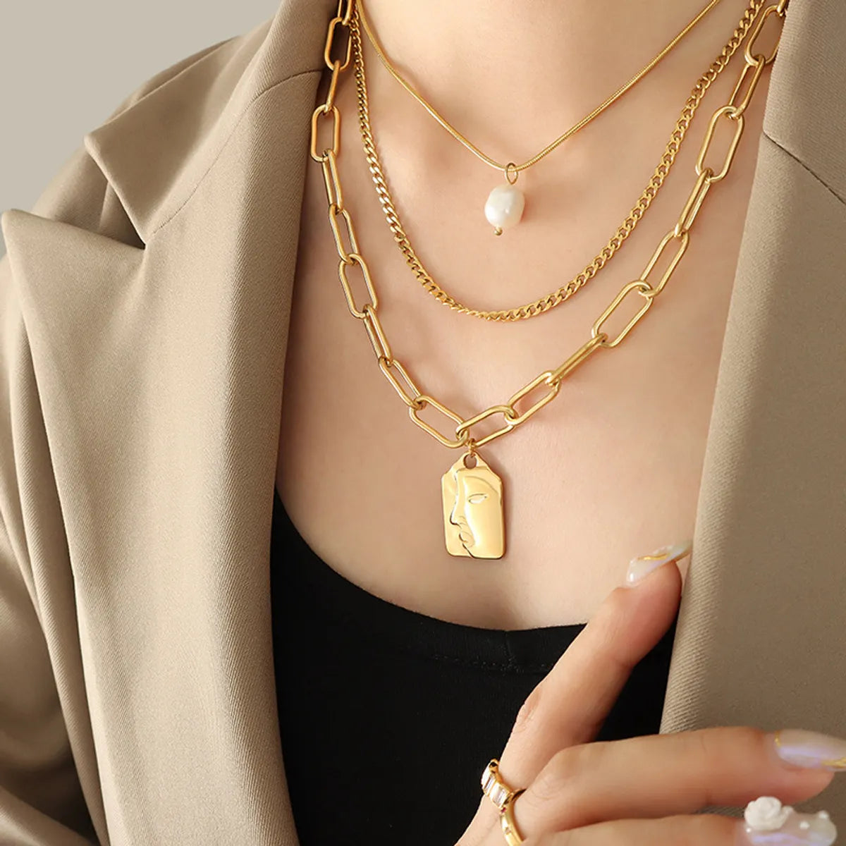 Fashion All-match  Three-layer Irregular Freshwater Necklace