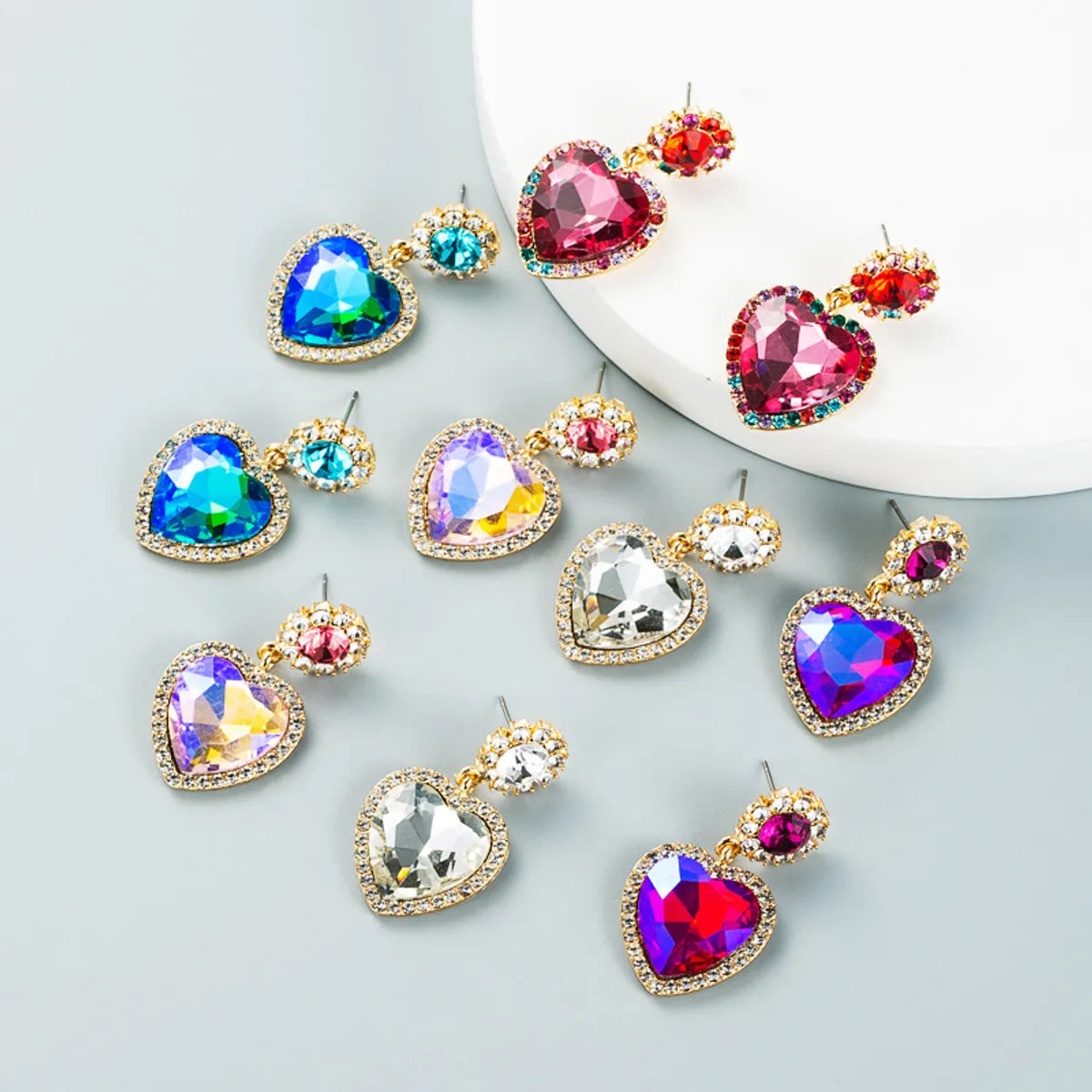 Fashion Alloy Color Rhinestone Heart Earrings Wholesale Gooddiy