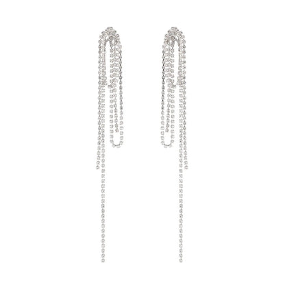 Fashion Alloy Diamond-Studded Geometric Earrings Long Tassel Flower Earrings