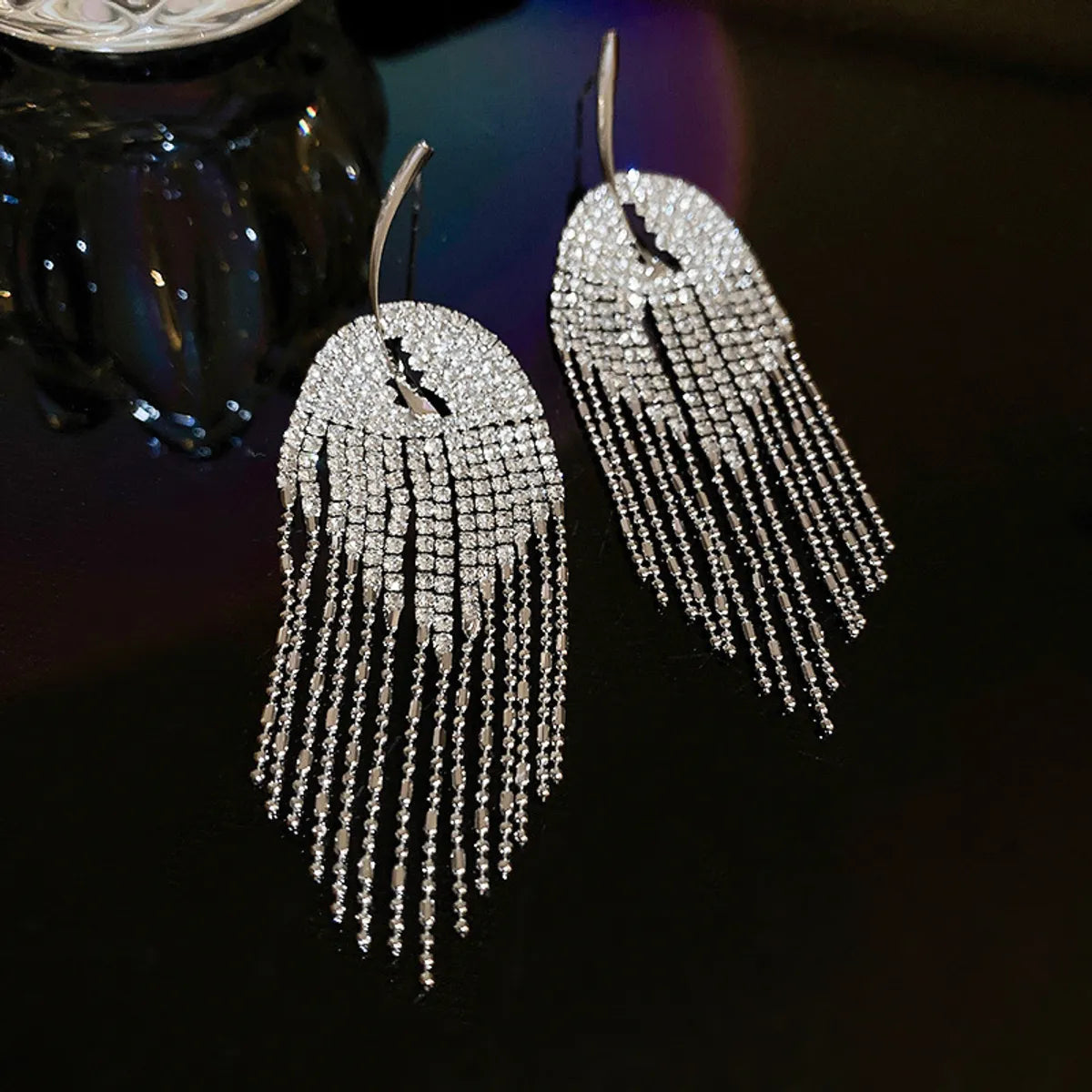 Fashion Alloy Diamond-Studded Geometric Earrings Long Tassel Flower Earrings