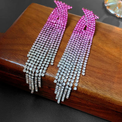 Fashion Alloy Diamond-Studded Geometric Earrings Long Tassel Flower Earrings