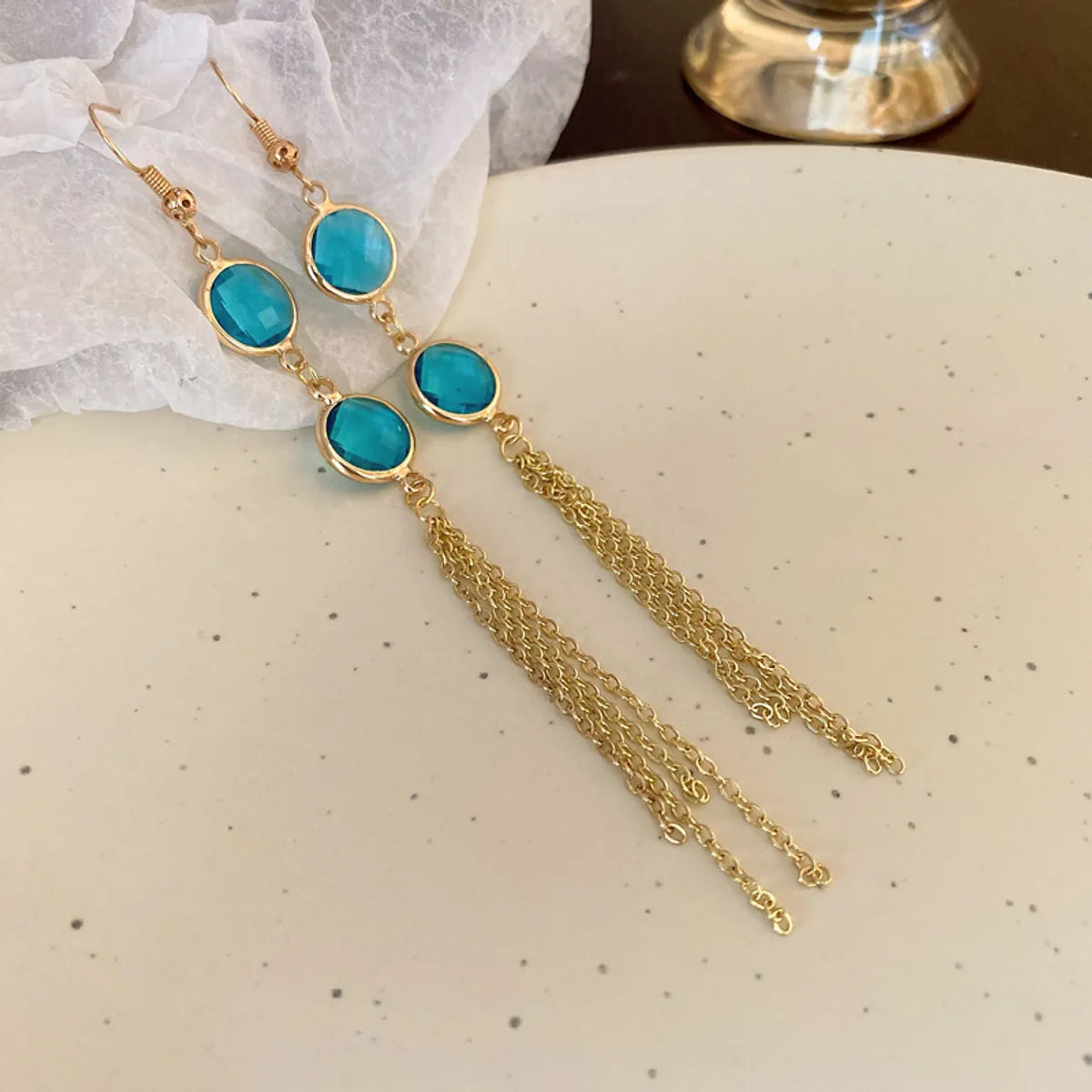 Fashion Alloy Diamond-Studded Geometric Earrings Long Tassel Flower Earrings