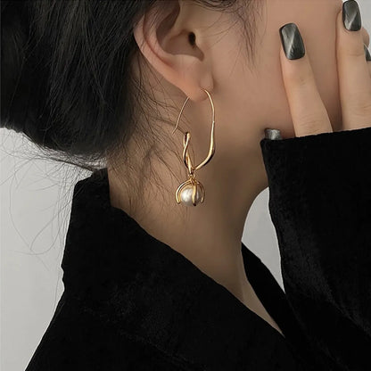 Fashion Alloy Geometric Pattern Earrings Daily Plating Pearl Drop Earrings As Picture