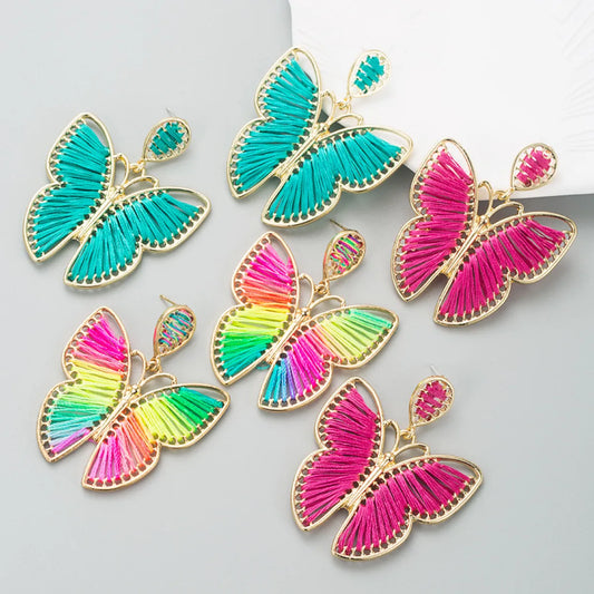 Fashion Alloy Hand-woven Multicolor Butterfly Green Pendant Earrings