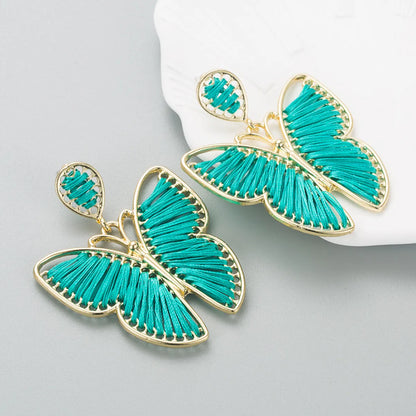 Fashion Alloy Hand-woven Multicolor Butterfly Green Pendant Earrings