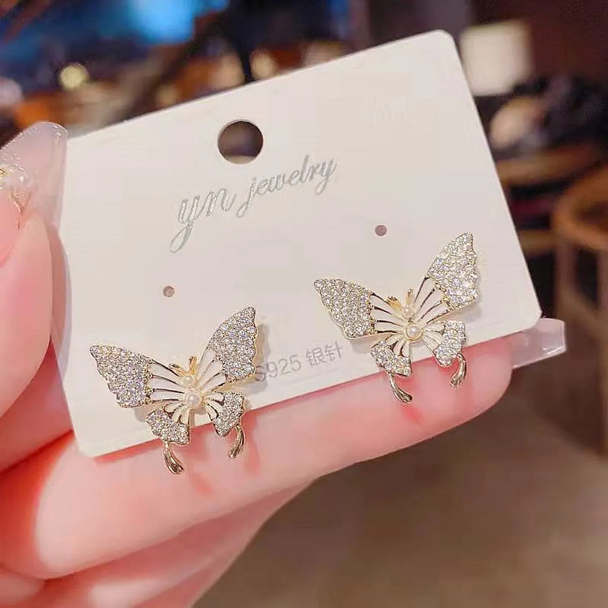 Fashion Alloy Micro-Inlaid Zircon Butterfly Stud Earrings Wholesale