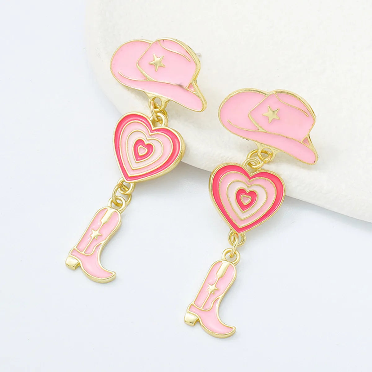 Fashion Alloy Modern Hat Heart-Shaped Cowboy Boots Drip Oil Multi-Layer Earrings