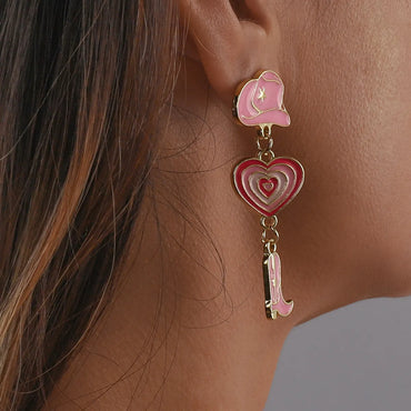 Fashion Alloy Modern Hat Heart-Shaped Cowboy Boots Drip Oil Multi-Layer Earrings