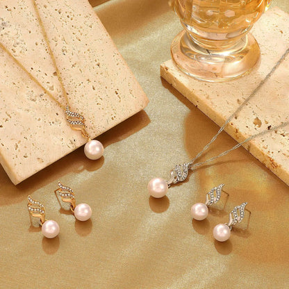 Fashion Alloy Pearl Diamond Earrings Necklace Set