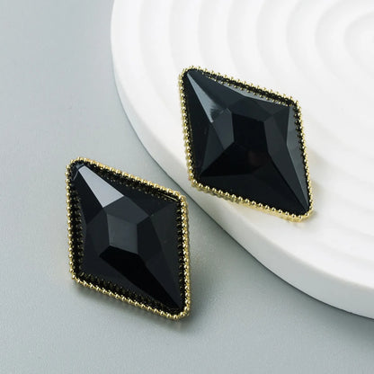 Fashion Alloy Resin Rhombus Geometric Earrings Female Black Simple Korean Earrings