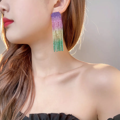 Fashion Alloy Rhinestone Gradient Color Earrings Daily Unset Drop Earrings