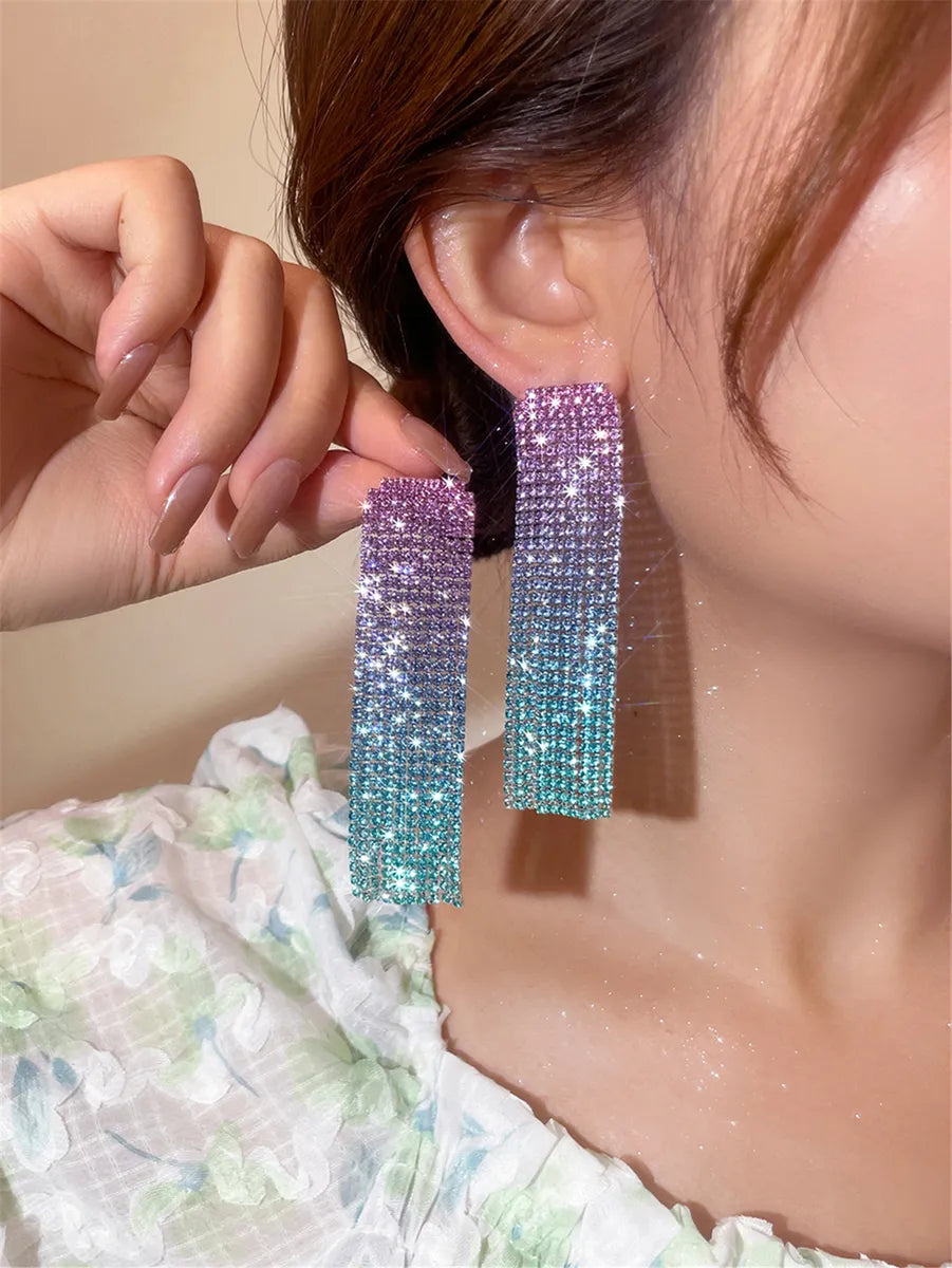 Fashion Alloy Rhinestone Gradient Color Earrings Daily Unset Drop Earrings