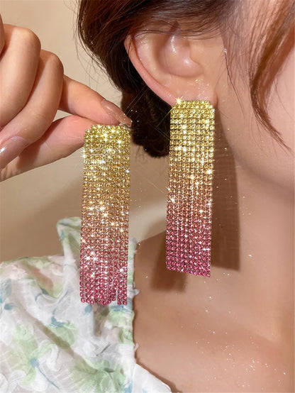 Fashion Alloy Rhinestone Gradient Color Earrings Daily Unset Drop Earrings