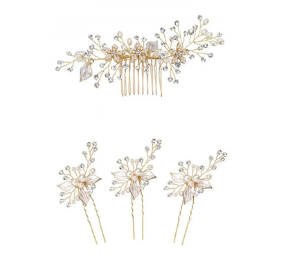 Fashion Alloy White Leaf Pearl Inlaid Diamond Hairpin