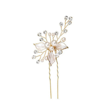 Fashion Alloy White Leaf Pearl Inlaid Diamond Hairpin