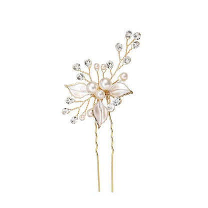 Fashion Alloy White Leaf Pearl Inlaid Diamond Hairpin