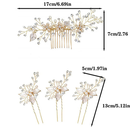 Fashion Alloy White Leaf Pearl Inlaid Diamond Hairpin