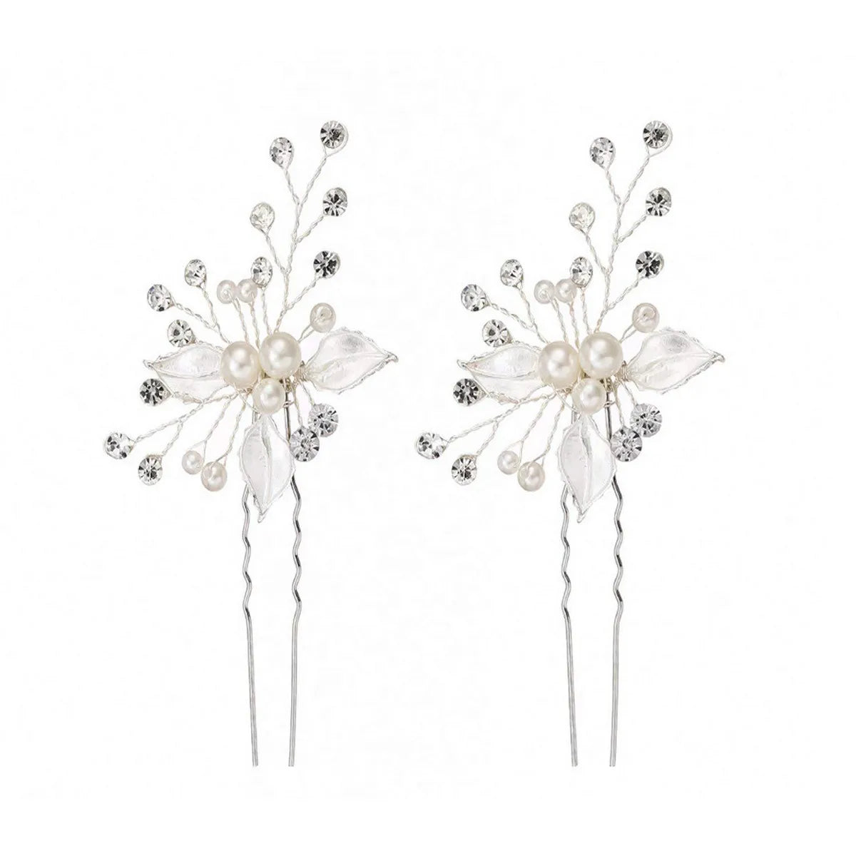 Fashion Alloy White Leaf Pearl Inlaid Diamond Hairpin