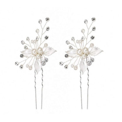 Fashion Alloy White Leaf Pearl Inlaid Diamond Hairpin