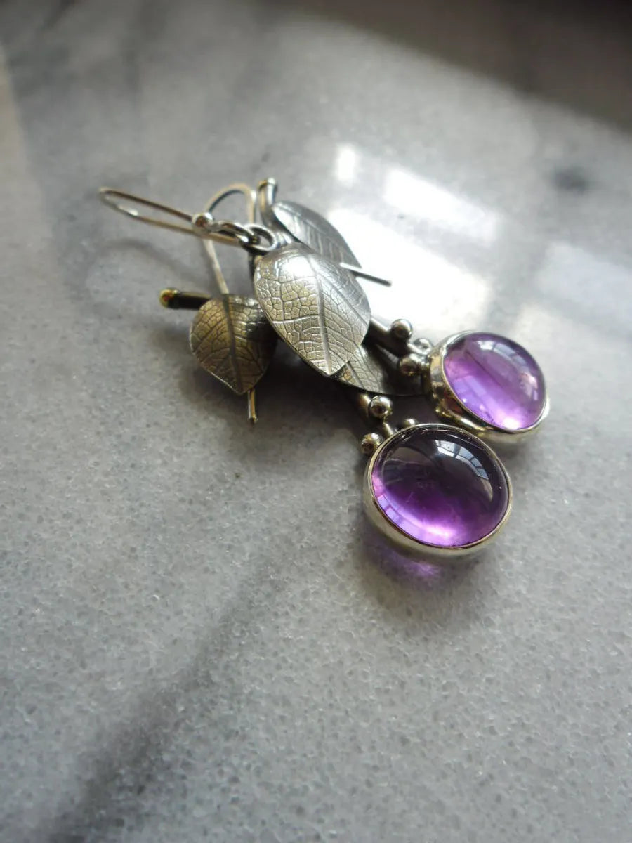 Fashion Amethyst Cherry Earrings Fashion Leaf Earrings