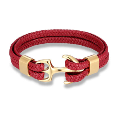 Fashion Anchor Stainless Steel Leather Braid Unisex Bracelets