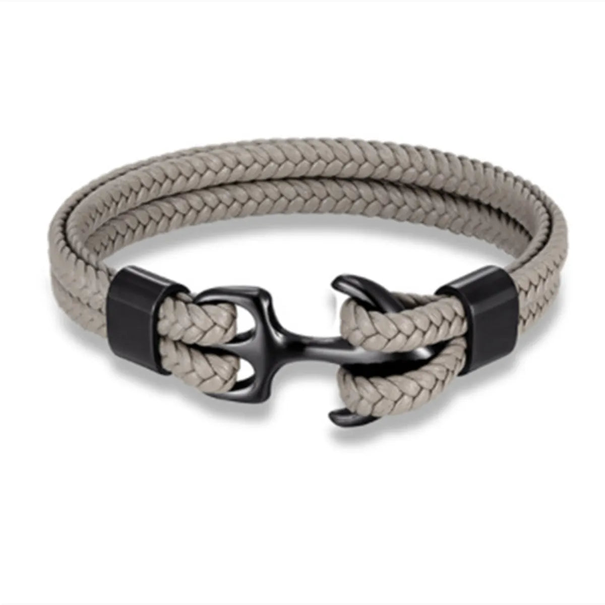 Fashion Anchor Stainless Steel Leather Braid Unisex Bracelets